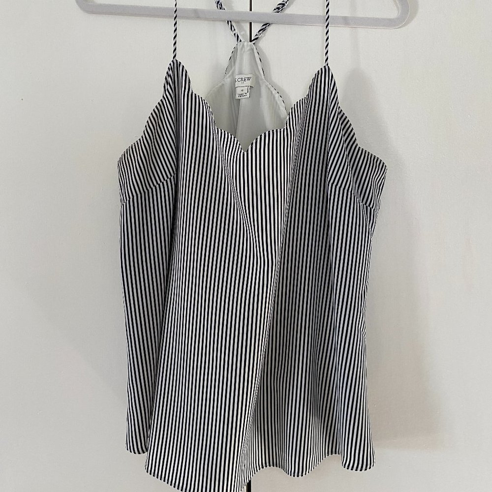J. Crew Scalloped Black and White Striped Tank Top